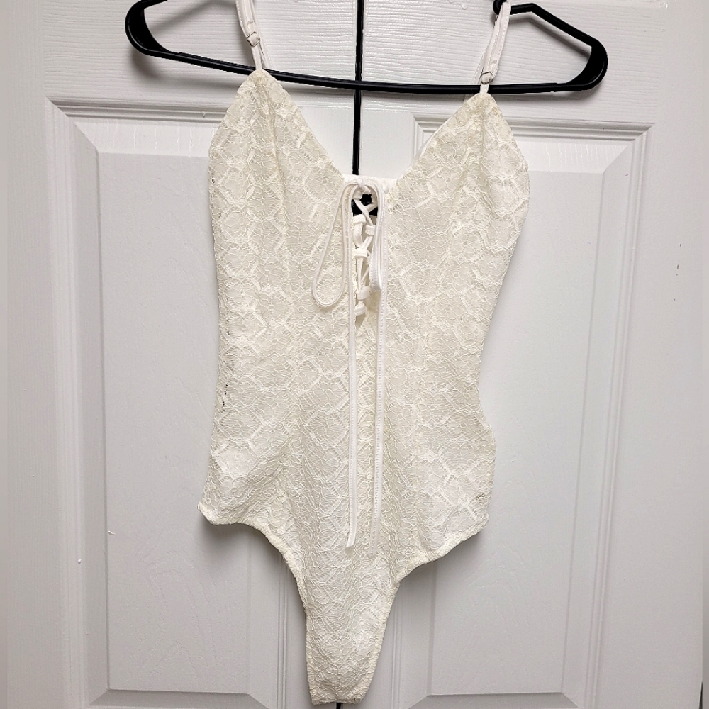 Lace-Up White PLT Bodysuit